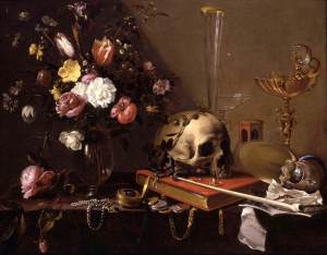 Vanitas Still Life With A Bouquet And A Skull
